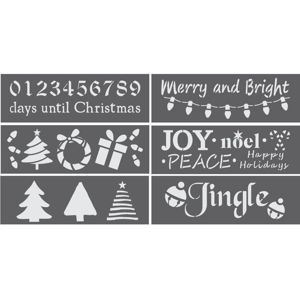 Merry and Bright 6 Piece Christmas Craft Stencil Kit