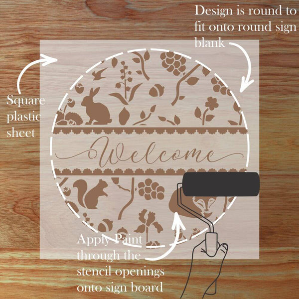 Details of the Woodland Welcome Round Sign Stencil