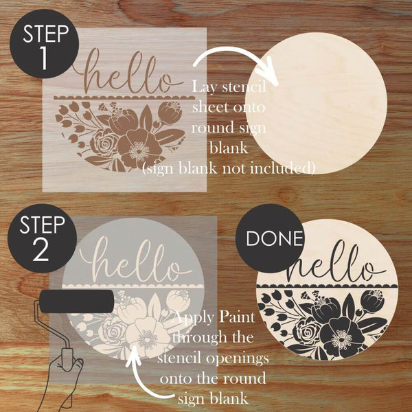 How to Use the Watercolor Floral Hello Round Sign Stencil