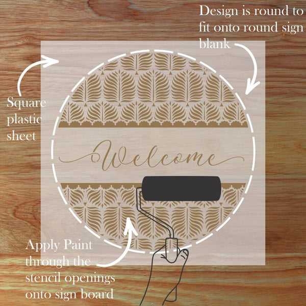 How to use the Palm Fronds Welcome Round Sign Stencil