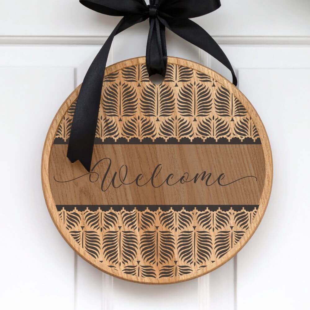 Palm Fronds Welcome Round Sign Stencil