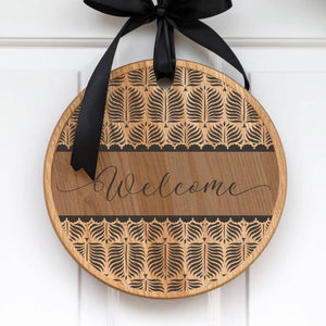 Palm Fronds Welcome Round Sign Stencil