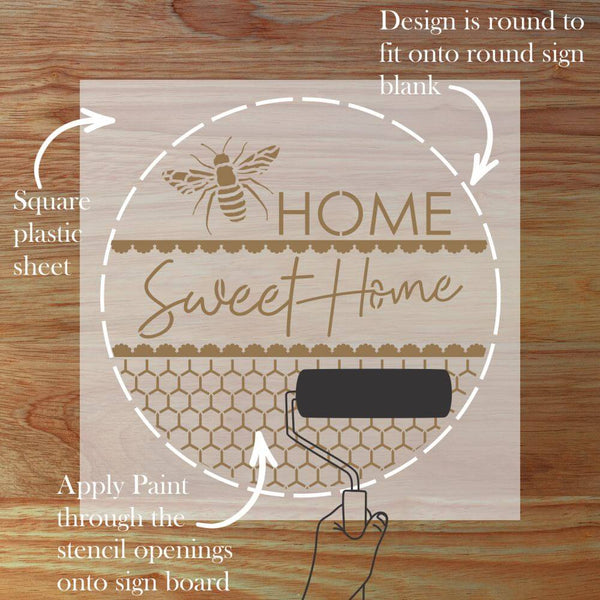Details for the Bee Home Sweet Home Round Sign Stencil