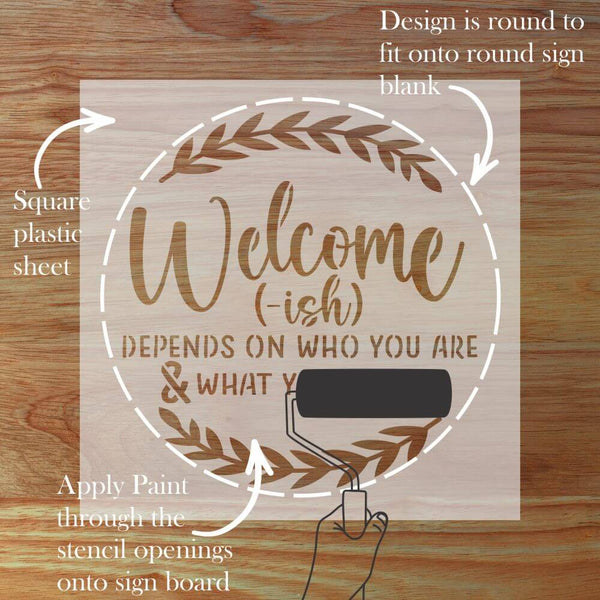 Details for the Welcome-ish Round Sign Stencil