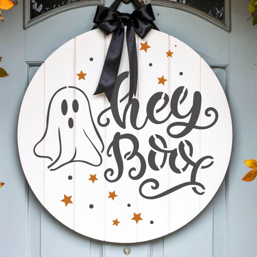 Hey Boo Halloween Round Sign Stencil