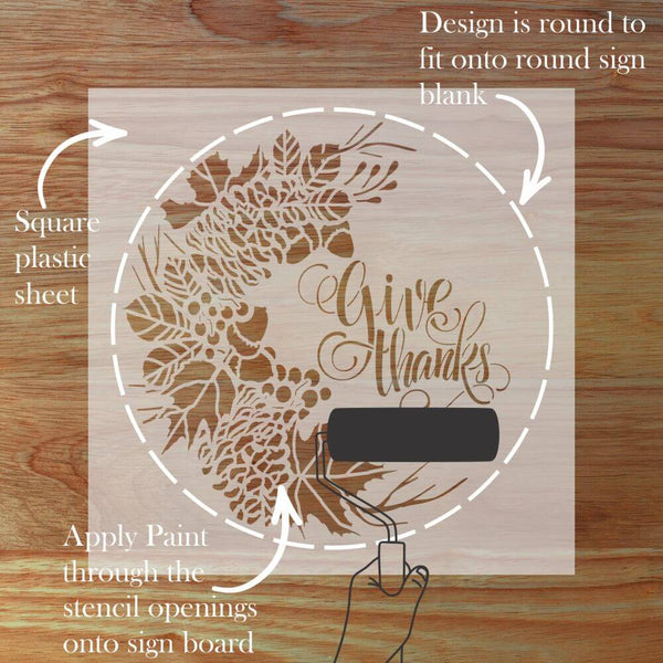 Thanksgiving wreath round sign stencil design for custom home décor, perfect for festive signs and craft fairs.