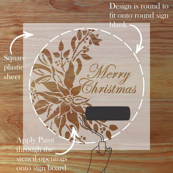 Merry Christmas round sign stencil design for creating festive home décor and crafts. Perfect decorative stencil for holiday projects.