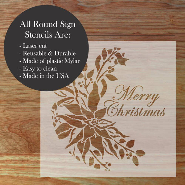 Merry Christmas round sign stencil, decorative stencil for creating festive home decor, laser cut and reusable.