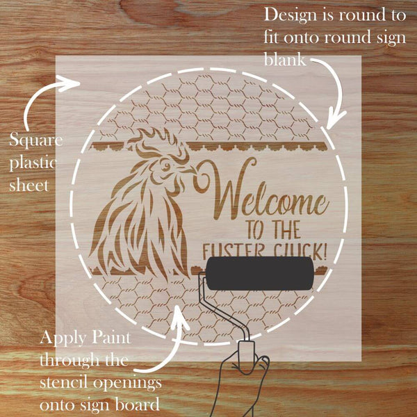 Decorative Round Sign Stencil for creating custom home signs with a fun Welcome design.