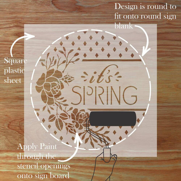 Round sign stencil with floral design for spring, perfect for creating decorative home signs.