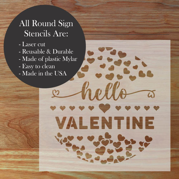 Decorative stencil for Valentine's Day featuring 'hello Valentine' in heart designs, ideal for home décor.