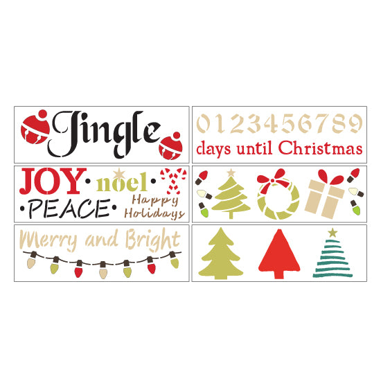 Merry and Bright 6 Piece Christmas Craft Stencil Kit